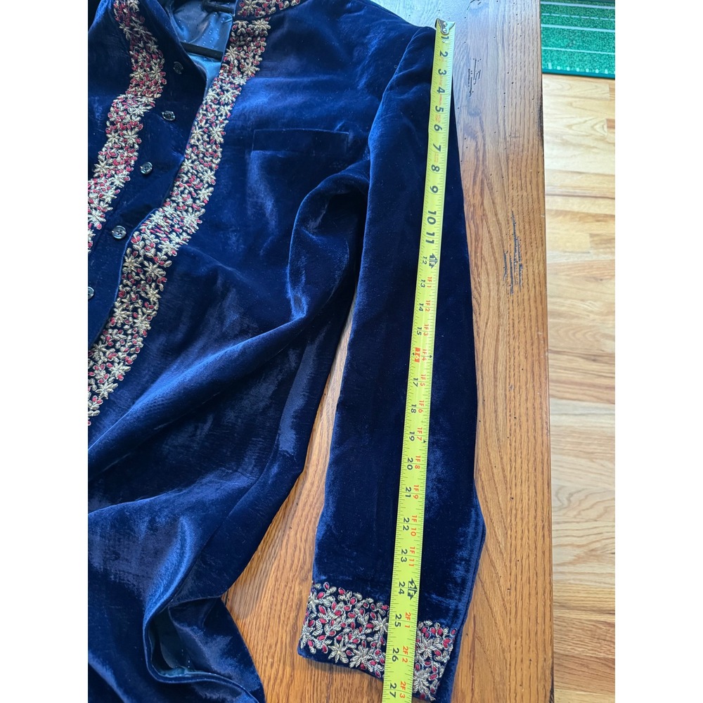 Men's Royal Navy Blue Velvet Sherwani / Indo-Western Achkan Wedding Groomwear - Picture 4 of 7